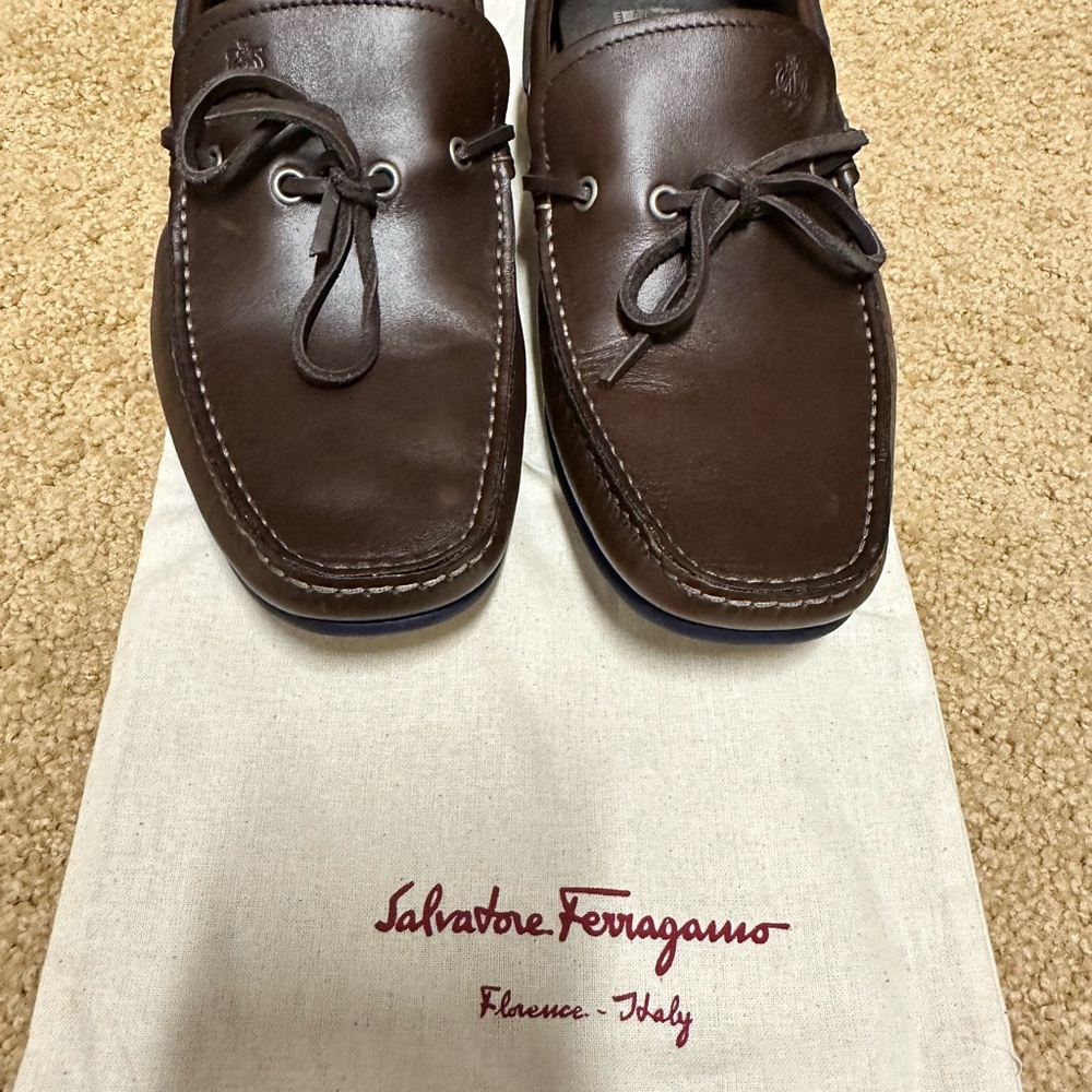 Salvatore Ferragamo Brown Boat Shoes with Moccasin Design